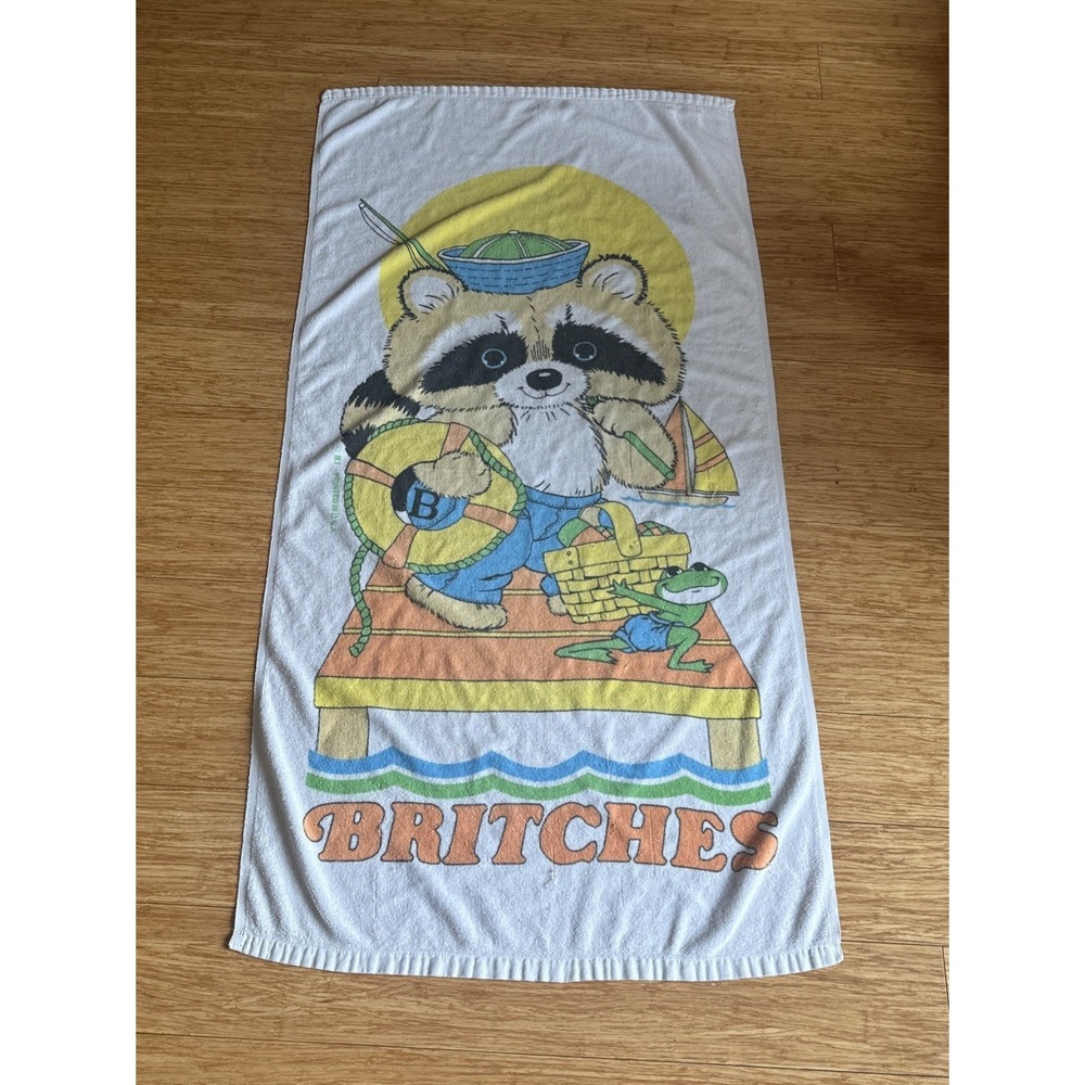 Britches And Bloomers Franco Raccoon Beach/Bath Towel 1989's RARE